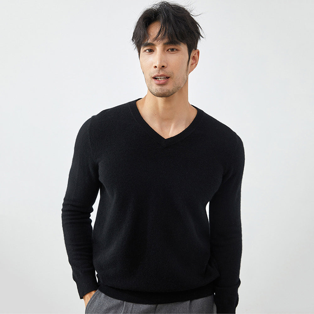 Men's Classic V-Neck 100% Cashmere Pullover Sweater