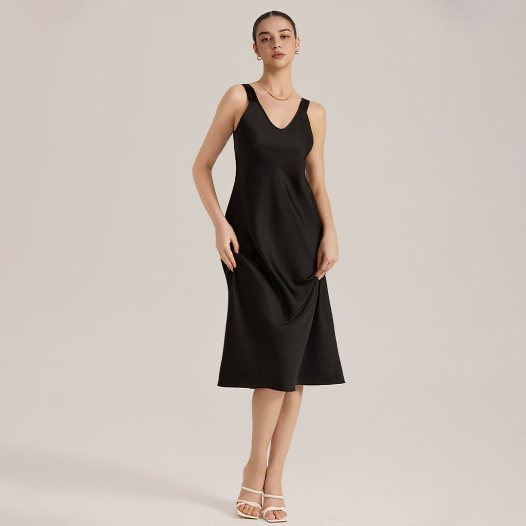Timeless Silk Midi Nightgown Sleeveless V-Neck Silk Sleep Dress LSP058