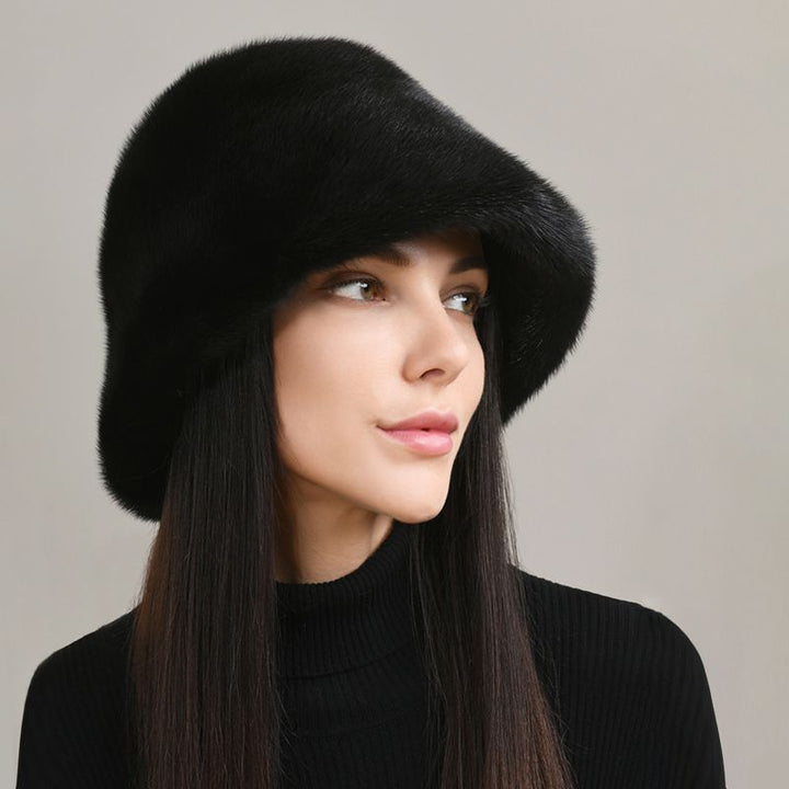 Luxury Real Mink Fur Bucket Hat Soft Warm Elegant Winter Hat for Women