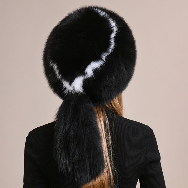 Genuine Fox Fur Hat for Women Luxury Long Tail Full-Pelt Winter Outdoor Hat