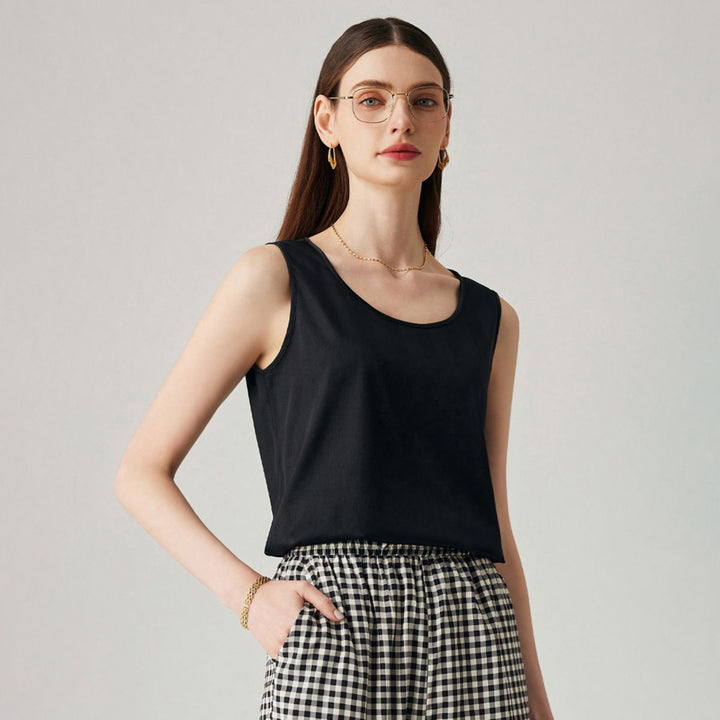 Pure Mulberry Silk Tank Top with Sheer Patchwork Hem Elegant Sleeveless Silk Shell Blouse