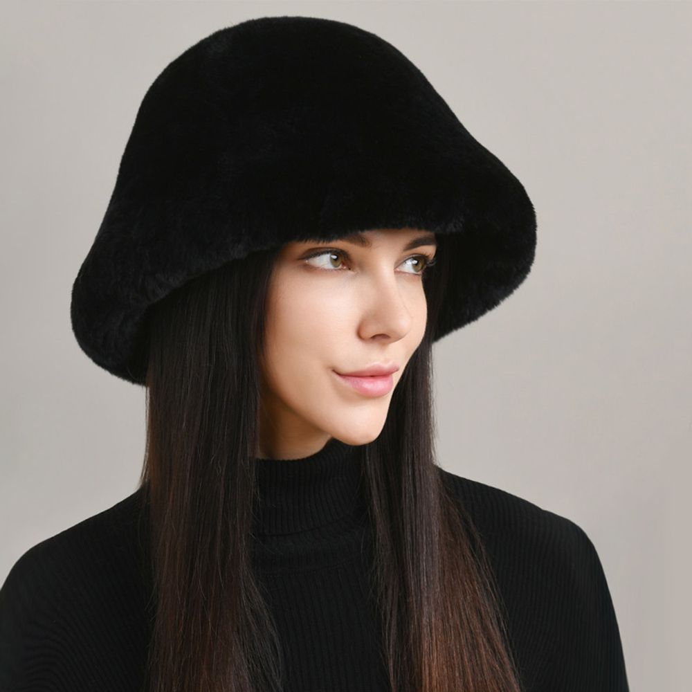 Luxury Animal Pattern Real Rabbit Fur Hat for Women Soft Leopard Winter Bucket Hat