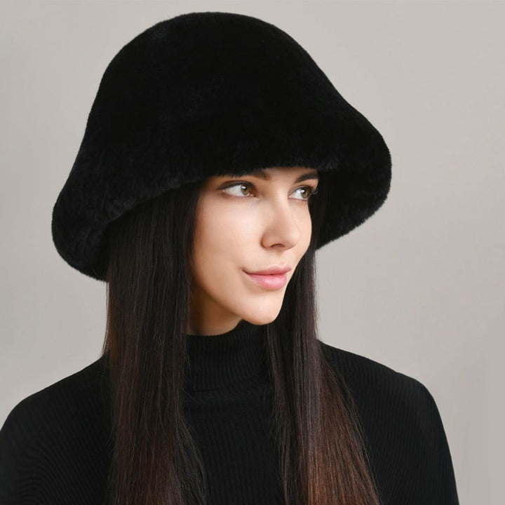 Luxury Animal Pattern Real Rabbit Fur Hat for Women Soft Leopard Winter Bucket Hat