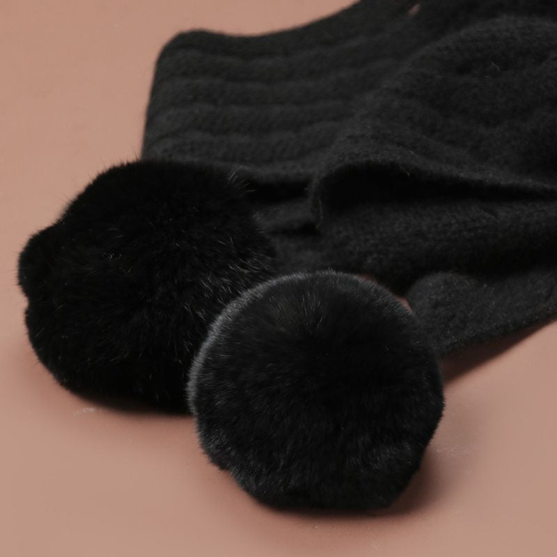 100% Pure Cashmere Pom-Pom Long Triangle Scarf Wrap