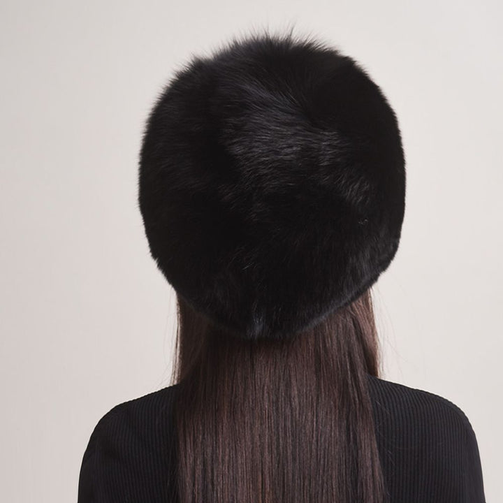 Luxury Real Fox Fur Hat with Leather Visor Elegant Winter Fur Cap for Women