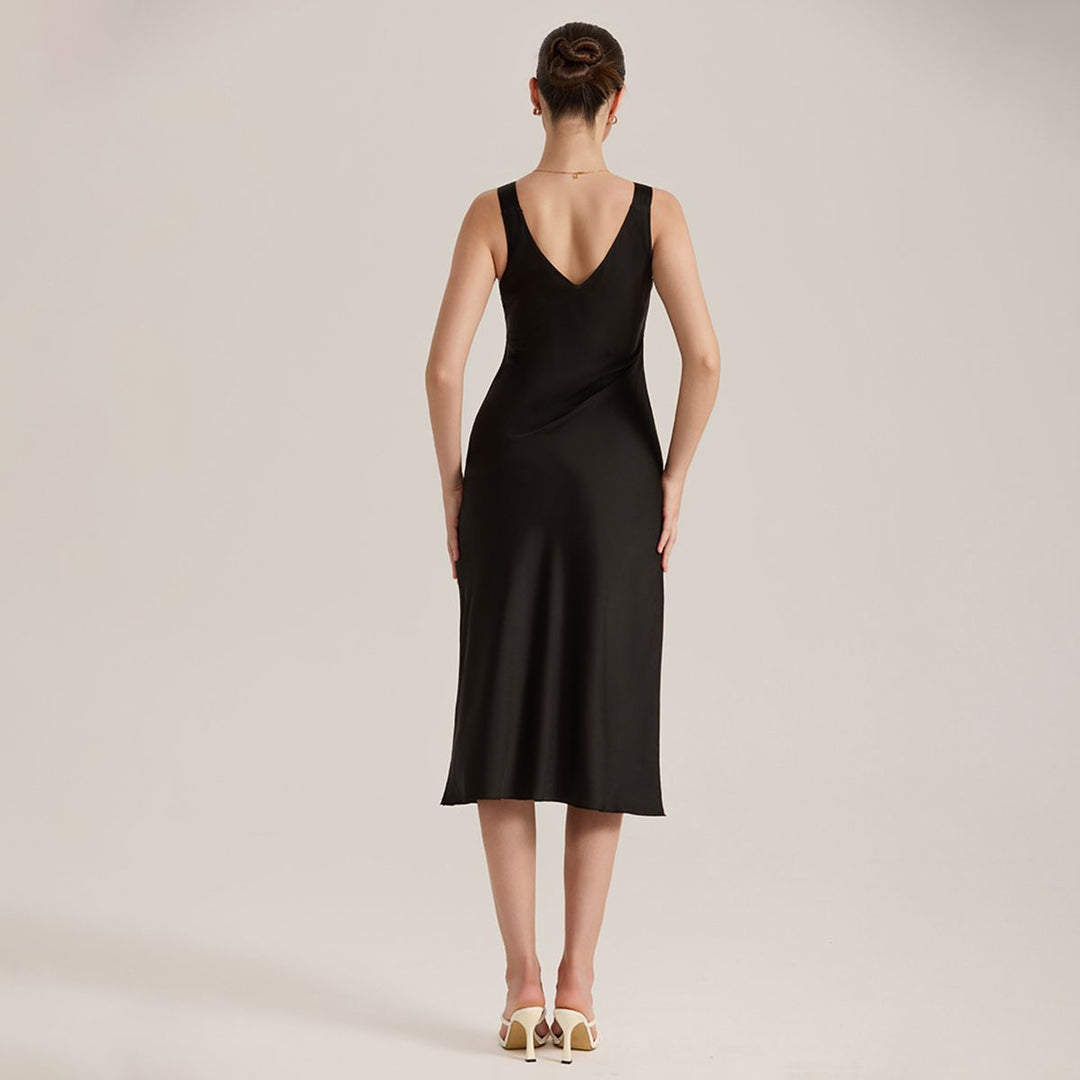 Timeless Silk Midi Nightgown Sleeveless V-Neck Silk Sleep Dress LSP058