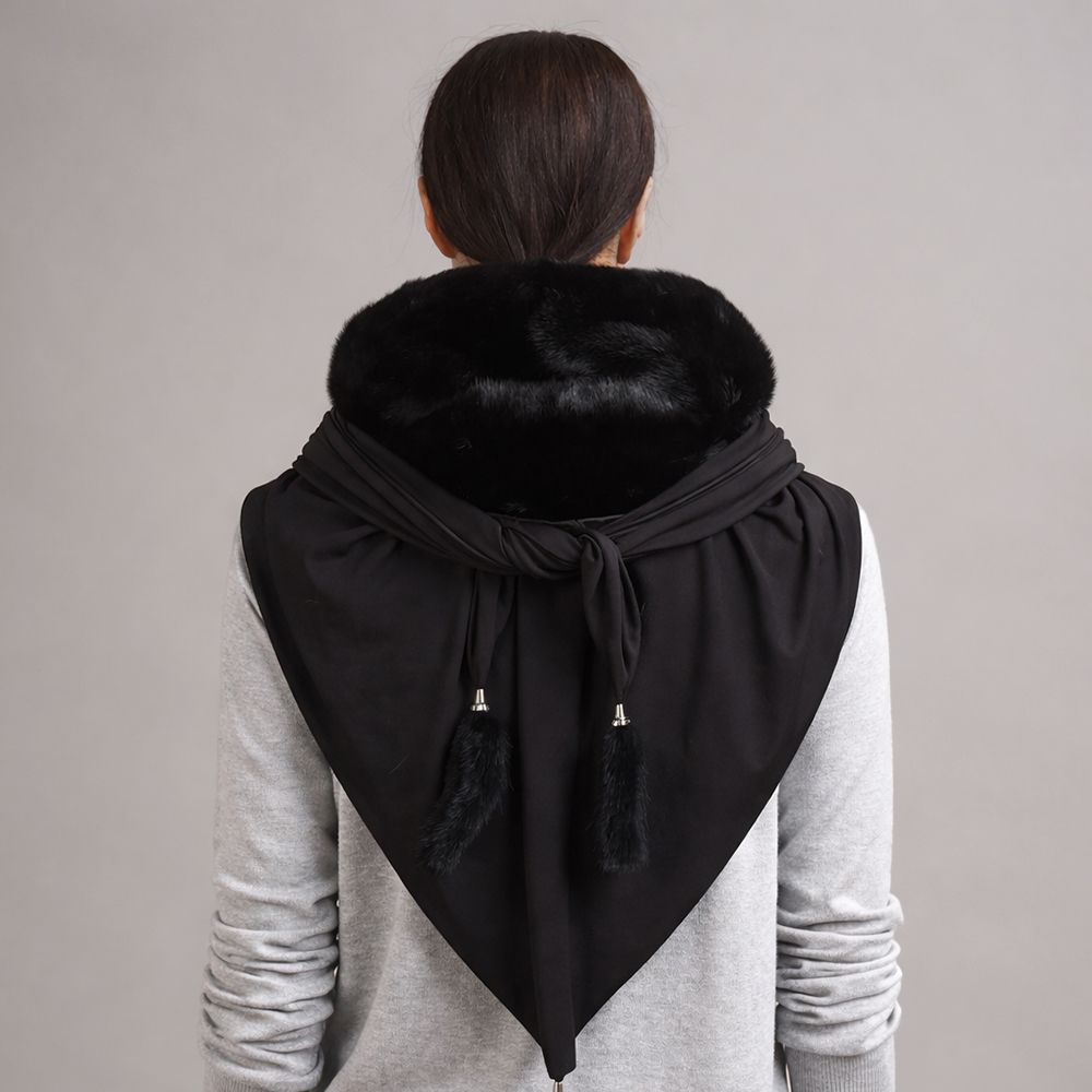 Luxury Real Mink Fur Hooded Hat with Scarf Elegant Winter Fur Hood for Women