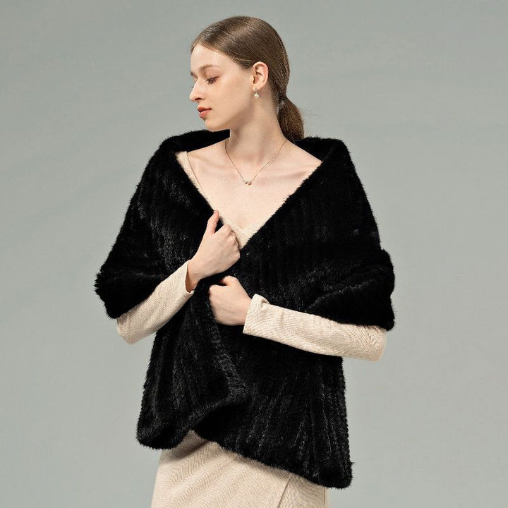 Women’s Real Mink Fur Shawl Genuine Knitted Mink Fur Wrap Stole Shoulder Cape