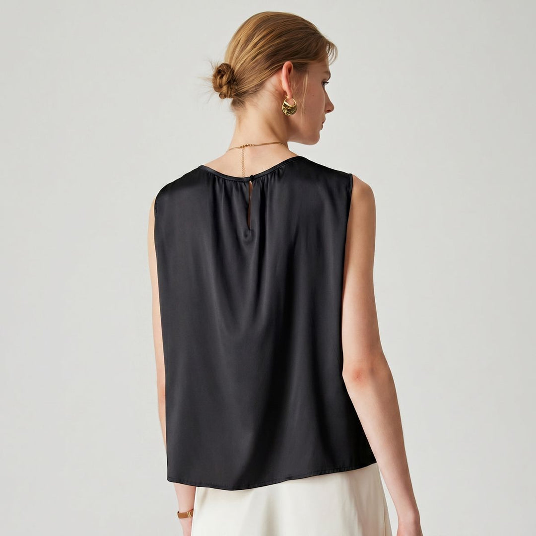 22 Momme Women's Round Neck Sleeveless Silk Shell Top
