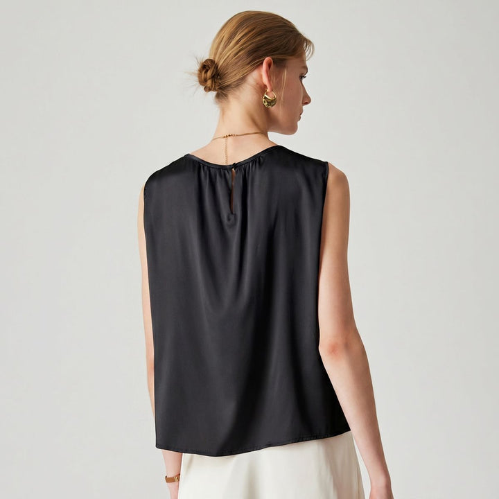 22 Momme Women's Round Neck Sleeveless Silk Shell Top
