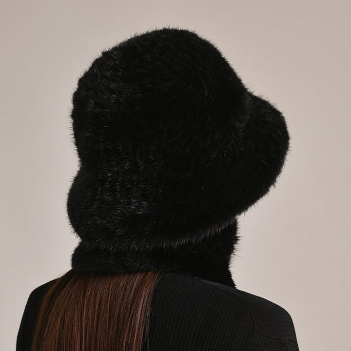 Luxury Mink Fur Hat and Scarf Set for Women Elegant Winter Bucket Hat with Matching Fur Neck Pom-Pom Warmer