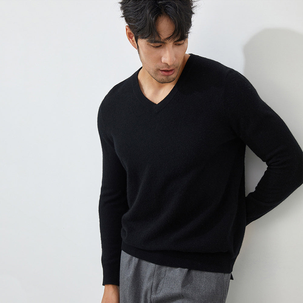 Men's Classic V-Neck 100% Cashmere Pullover Sweater