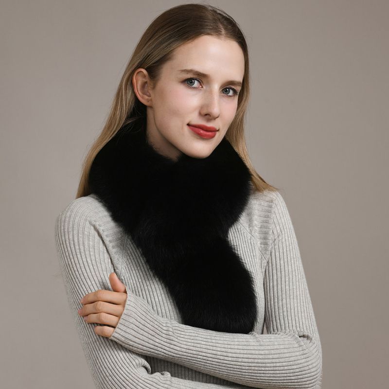 Women’s Real Fox Fur Cross-Over Scarf Genuine Plush Winter Fur Neck Warmer Collar
