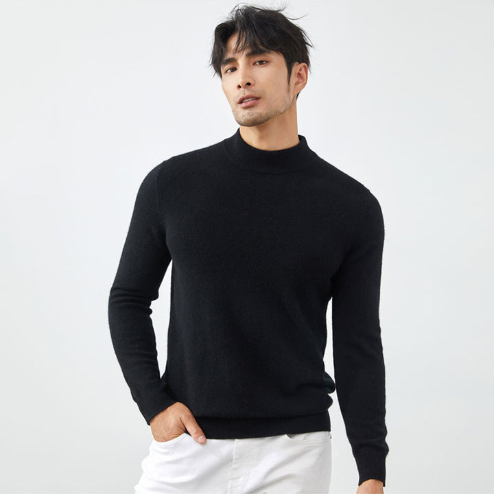 Men's Classic Mock Neck 100% Cashmere Pullover Sweater