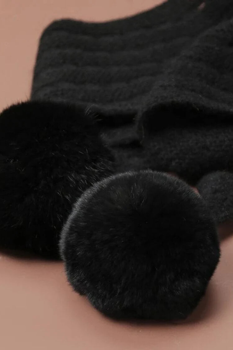 100% Pure Cashmere Pom-Pom Long Triangle Scarf Wrap