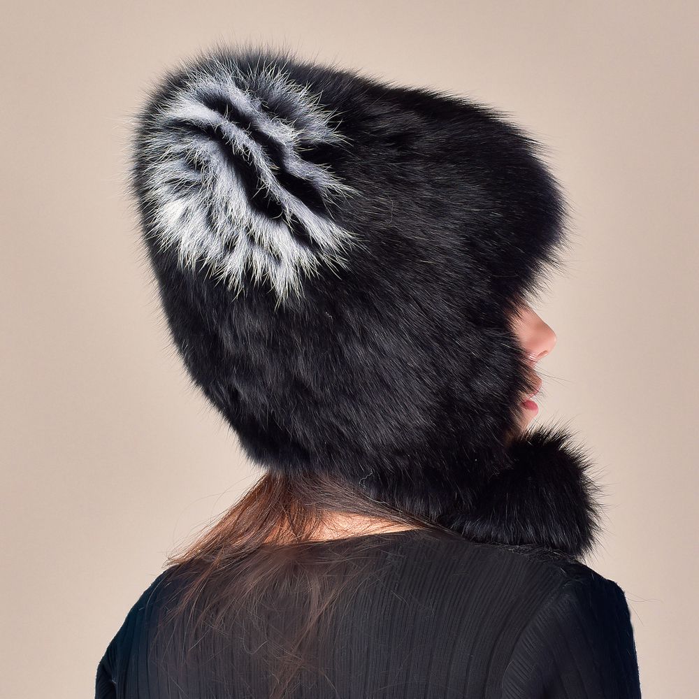 Cute Fox Ear Pom-Pom Fur Trapper Hat Luxury Winter Warm Snow Fur Hat for Cold Weather