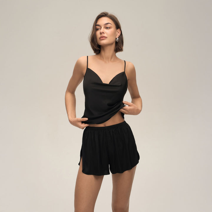 22 Momme Sexy Open-Back Silk Cowl Neck Camisole Set for Women
