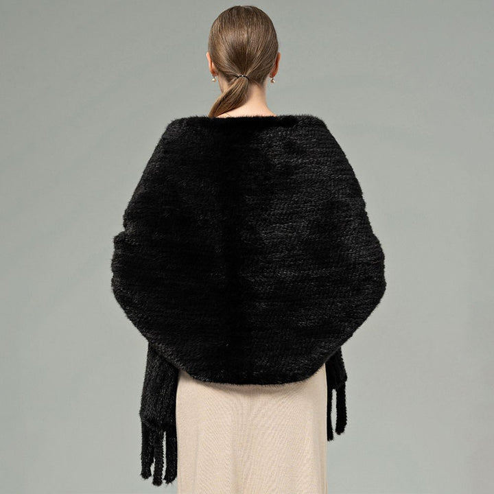 Genuine Mink Fur Shawl Wrap Elegant Fur Stole Cape Scarf with Fringe