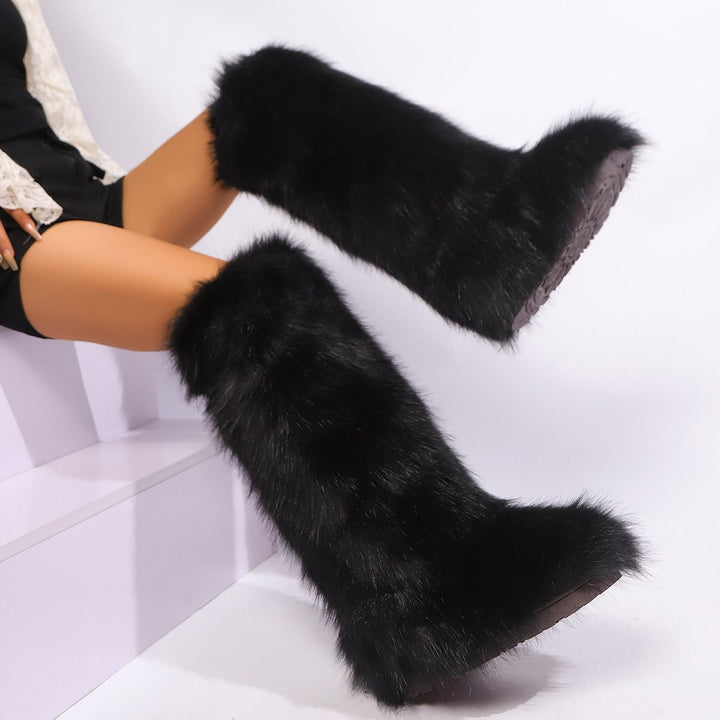Womens Faux Fur Boot Winter Fluffy Long Furry Boots for Girls Outdoor Fuzzy Knee-High Boots