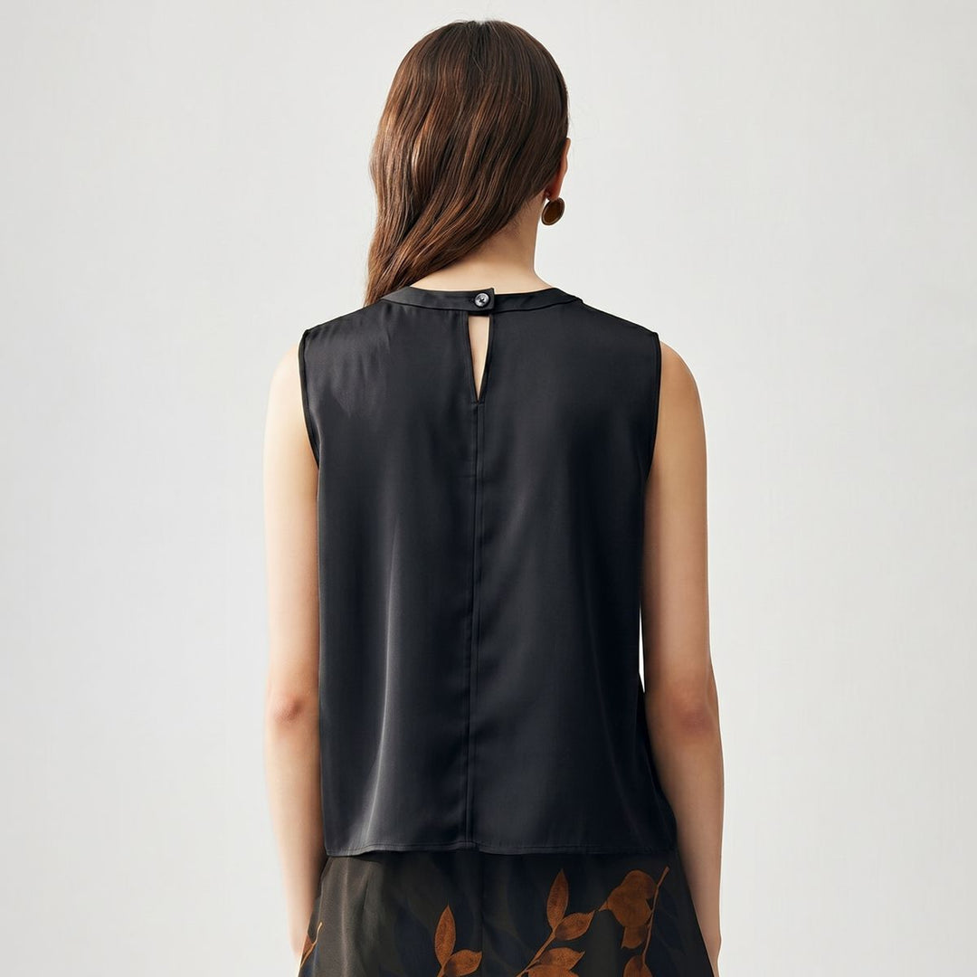 Round Keyhole Neck Sleeveless Mulberry Silk Tank Top for Women