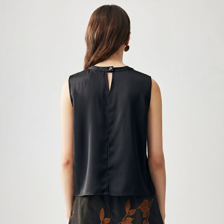 Round Keyhole Neck Sleeveless Mulberry Silk Tank Top for Women