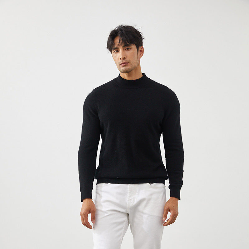 Men's Classic Mock Neck 100% Cashmere Pullover Sweater