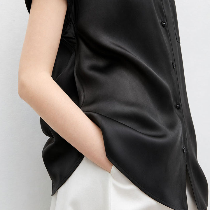 Relaxed Fit Luxury Mulberry Silk Cap Sleeve Shirt Blouse For Women