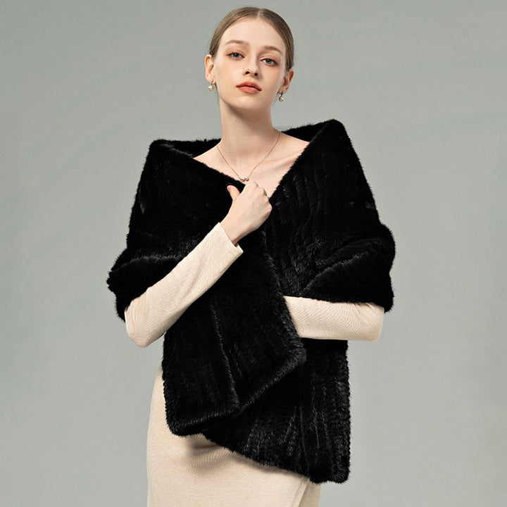 Women’s Real Mink Fur Shawl Genuine Knitted Mink Fur Wrap Stole Shoulder Cape