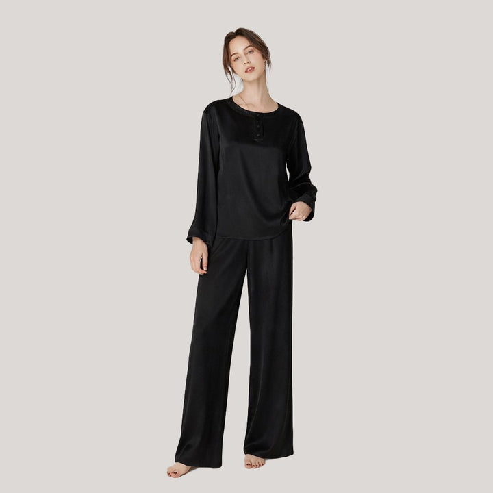 22 Momme Round Neck Long Sleeve Pullover Silk Pajama Set for Women