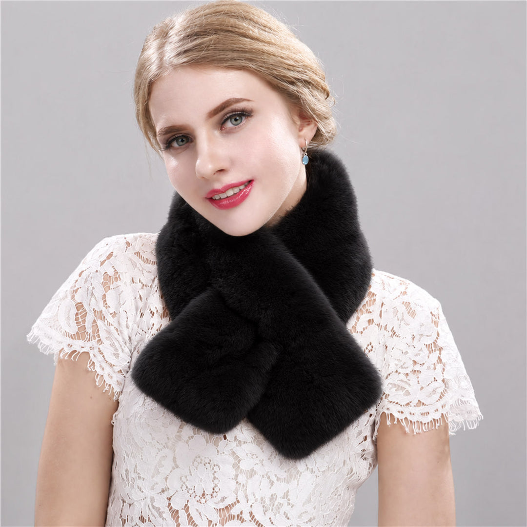 Soft Real Rabbit Fur Cross-Over Scarf With Slit Women Winter Warm Collar Wrap