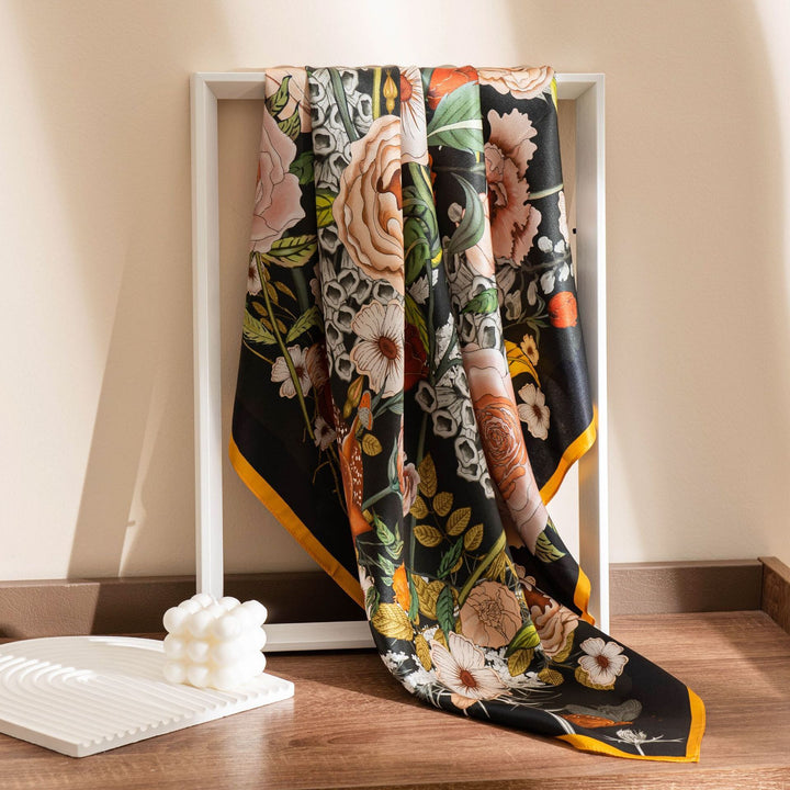 35" x 35" Floral Printed Large Silk Sqaure Scarf Women's Mulberry Silk Head Wrap