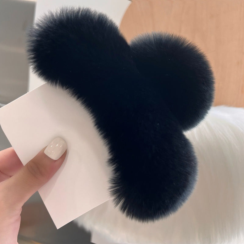 Large Fluffy Rabbit Fur Claw Clip