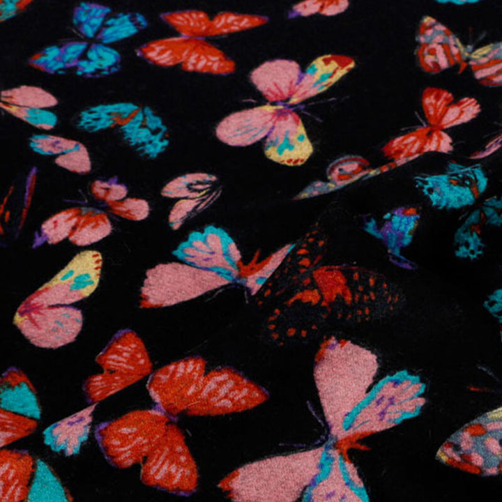 Women's 100% Cashmere Shawl Scarf with Colorful Butterfly Print and Fringes