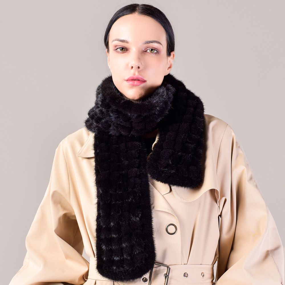 Hand-knitted Playful Pom-Pom Real Mink Fur Scarf for Women Luxury Winter Scarf