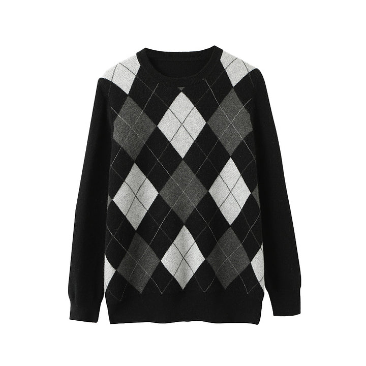 Men's Classic Argyle Knit 100% Cashmere Crewneck Pullover Sweater