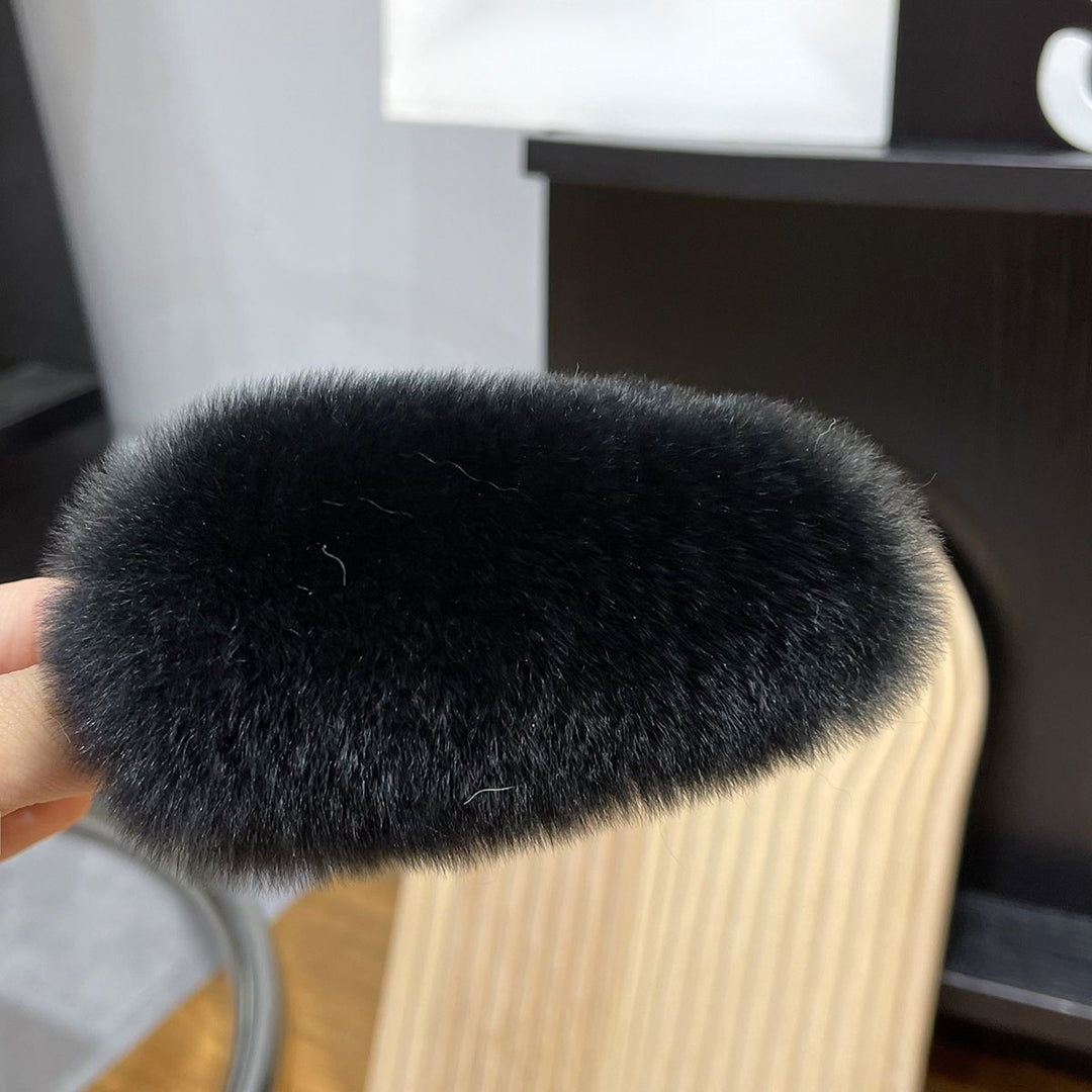 Soft Fluffy Oval Rabbit Fur Alligator Clip