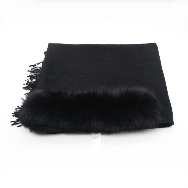 Cashmere Shawl with Real Fox Raccoon Fur Collar for Women Luxury Cashmere Wrap Scarf Winter Stole