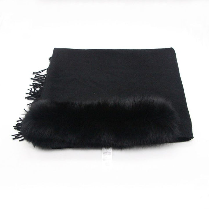 Cashmere Shawl with Real Fox Raccoon Fur Collar for Women Luxury Cashmere Wrap Scarf Winter Stole