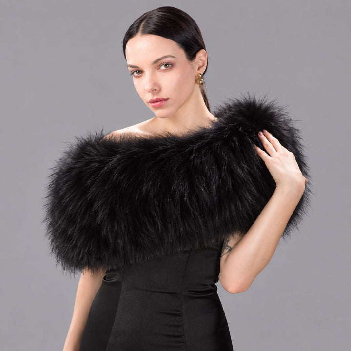 Women’s Real Raccoon Fur Wrap Shawl Natural Color Fur Stole Cape Collar