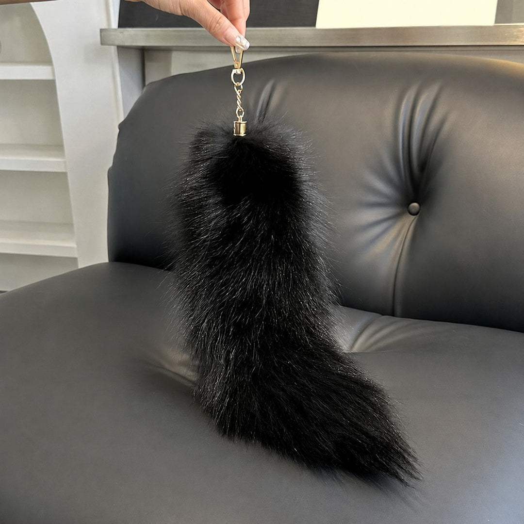 Luxury Real Fox Fur Tail Keychain Long Fluffy Bag Charm