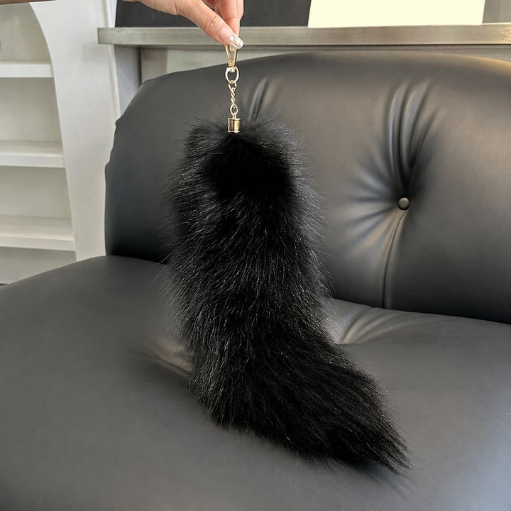 Luxury Real Fox Fur Tail Keychain Long Fluffy Bag Charm