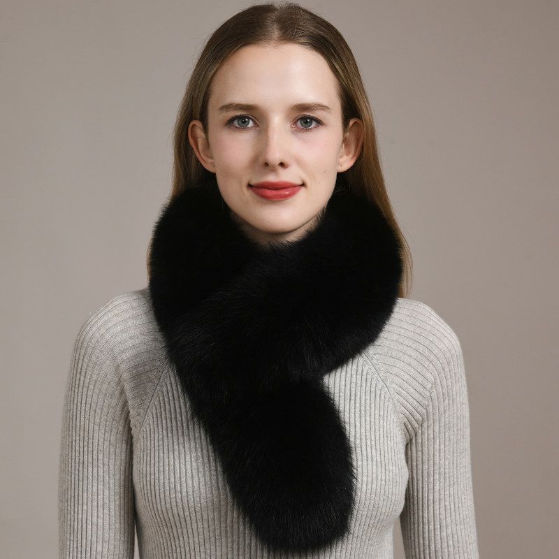 Women’s Real Fox Fur Cross-Over Scarf Genuine Plush Winter Fur Neck Warmer Collar