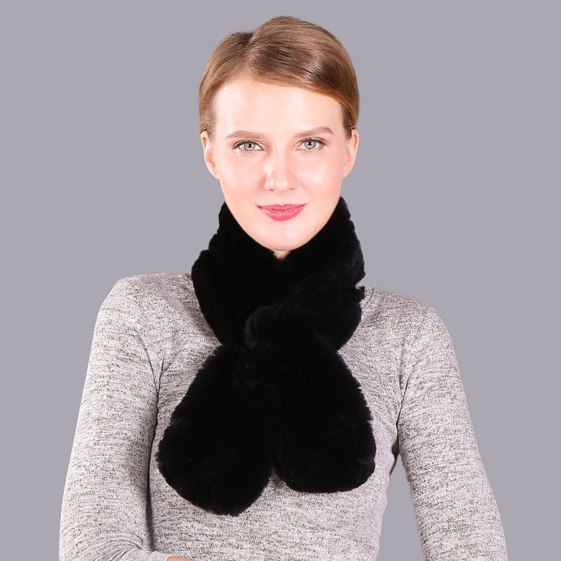 Soft Rabbit Fur Winter Wrap Scarf Stole with Rose Decoration