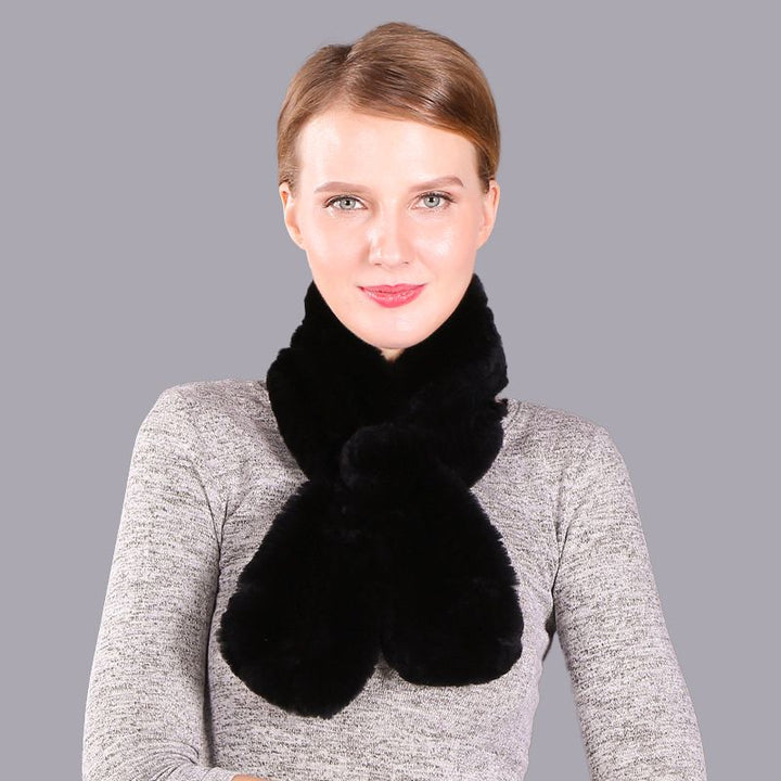 Soft Rabbit Fur Winter Wrap Scarf Stole with Rose Decoration