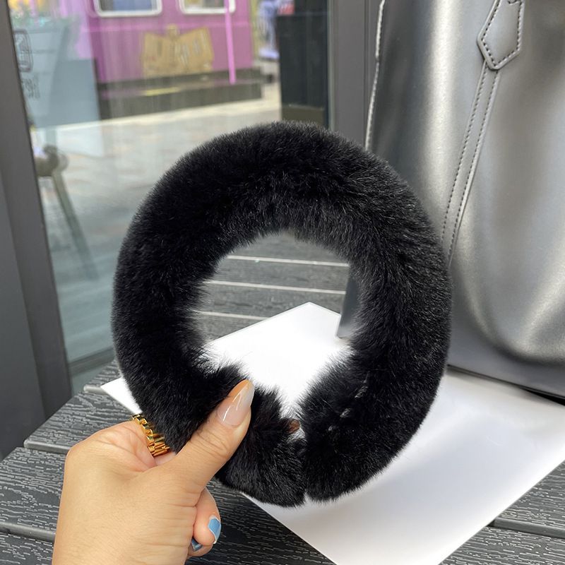 Real Rabbit Fur Headband Women's Soft Plush Leopard Print Hair Accessories