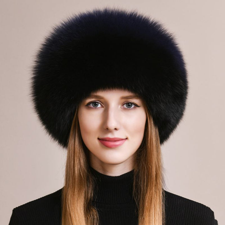 Soft Real Fox Fur Hat with Elegant Tails Women's Winter Fashion Cozy Full-Pelt Fur Beanie for Cold Weather