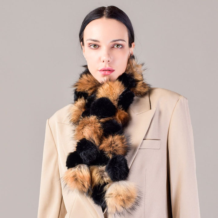 Pom-Pom Rabbit Fur Mixed Fox Fur Scarf Winter Luxury Accessory