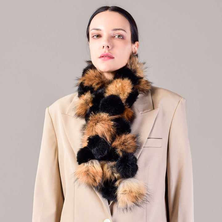 Pom-Pom Rabbit Fur Mixed Fox Fur Scarf Winter Luxury Accessory