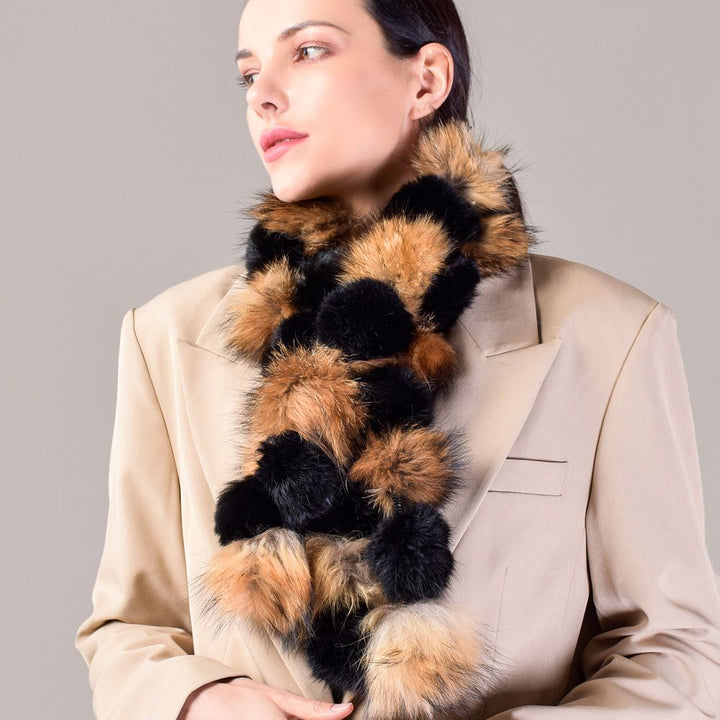 Pom-Pom Rabbit Fur Mixed Fox Fur Scarf Winter Luxury Accessory