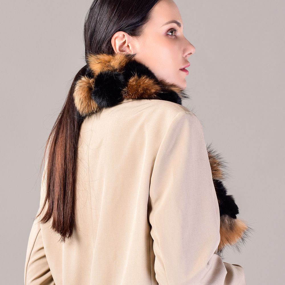 Pom-Pom Rabbit Fur Mixed Fox Fur Scarf Winter Luxury Accessory